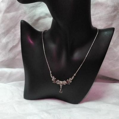 Breathtaking Antique Garnet and Marcasite Necklace Liquid 925 16" Necklace