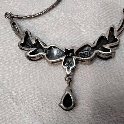 Breathtaking Antique Garnet and Marcasite Necklace Liquid 925 16" Necklace