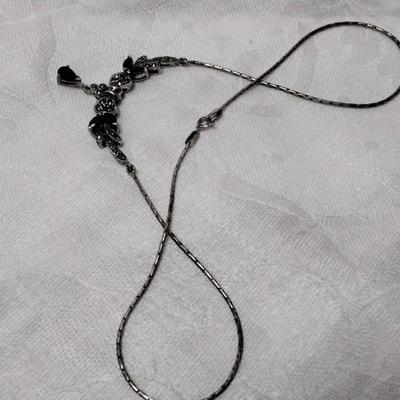 Breathtaking Antique Garnet and Marcasite Necklace Liquid 925 16" Necklace