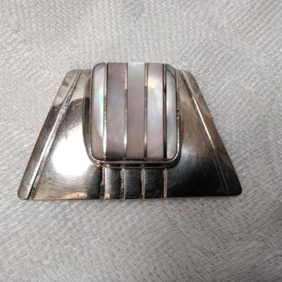 Gorgeous Mother of Pearl 925 Navajo Made Brooch