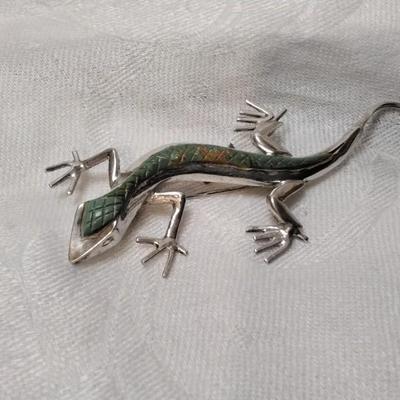 Fun Turquoise Lizard 925 Brooch
