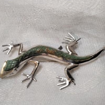 Fun Turquoise Lizard 925 Brooch