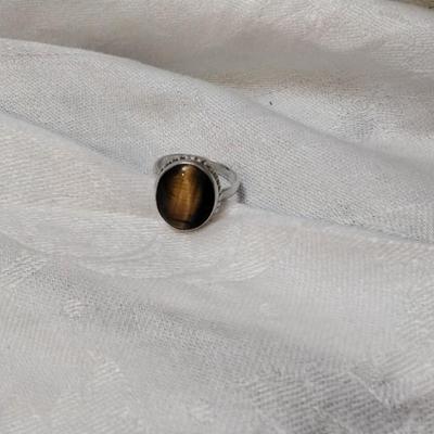 Big Beautiful Tiger Eye 925 Ring Size 8.5