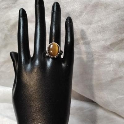Big Beautiful Tiger Eye 925 Ring Size 8.5