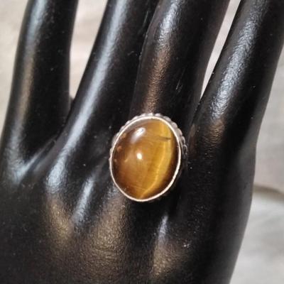 Big Beautiful Tiger Eye 925 Ring Size 8.5