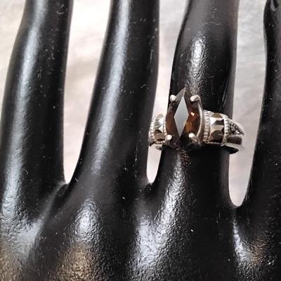 Stunning Smokey Topaz and Marcasite 925 Ring Size 6