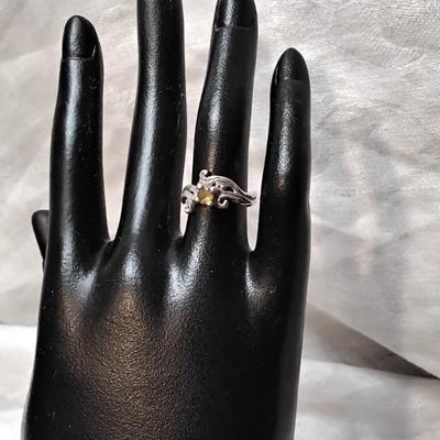Beautiful Scrollwork Citrine 925 Ring Size 5