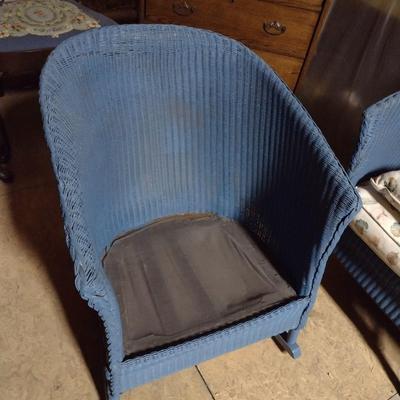 Antique Wicker Weave Rocking Chair with Cushions