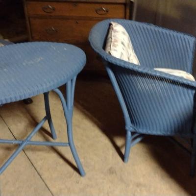 Antique Wicker Weave Chair and Table Set