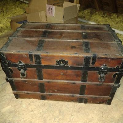 Antique Wood and Metal Steamer Trunk