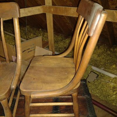 Pair of Antique Solid Wood Curved Spindle Back Chairs