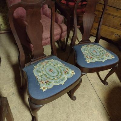 Pair of Urn Back Chairs with Embroidered Seats