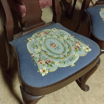 Pair of Urn Back Chairs with Embroidered Seats