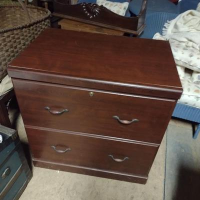 Double Slide Drawer Office Cabinet Mahogany Finish Choice A