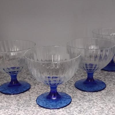 Set of 10 French Crystal Blue Foot Dessert Cups