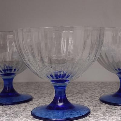 Set of 10 French Crystal Blue Foot Dessert Cups