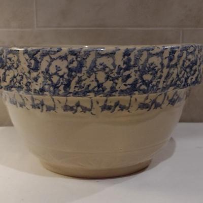 Robinson Ransbottom Large Glazed Pottery Bowl with Sponge Rim Finish