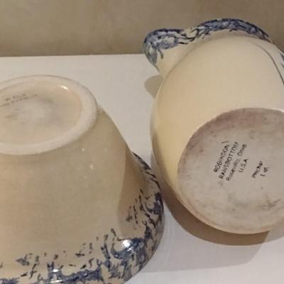 Pair of Robinson Ransbottom Glazed Pottery Bowls with Sponge Rim Finish