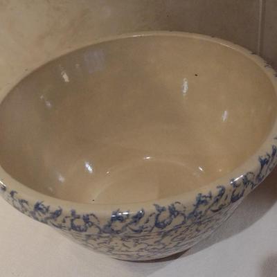 Large Robinson Ransbottom Glazed Pottery Bowl with Sponge Finish