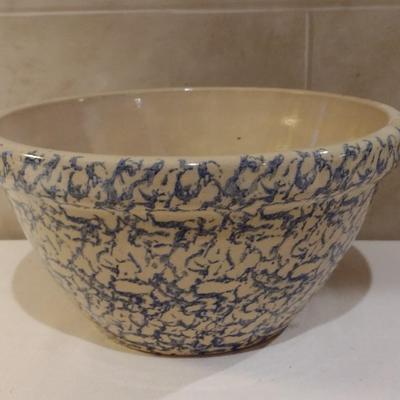 Large Robinson Ransbottom Glazed Pottery Bowl with Sponge Finish