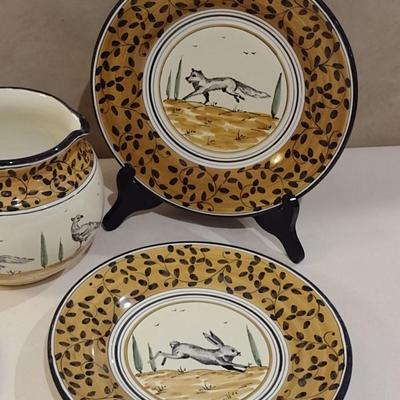 Hand Painted Italian Ceramic Plate and Pitcher Set Wildlife Theme