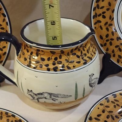 Hand Painted Italian Ceramic Plate and Pitcher Set Wildlife Theme