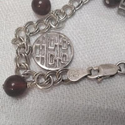 Eye-catching Asian Inspired Italian 925 Bracelet With Garnet Beads