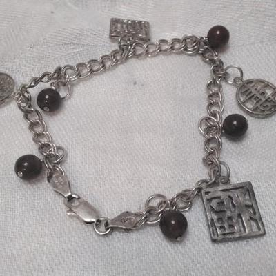 Eye-catching Asian Inspired Italian 925 Bracelet With Garnet Beads