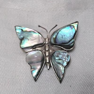 Mexican Alpaca Abalone Butterfly Brooch