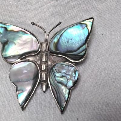 Mexican Alpaca Abalone Butterfly Brooch