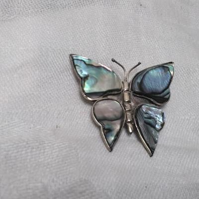 Mexican Alpaca Abalone Butterfly Brooch