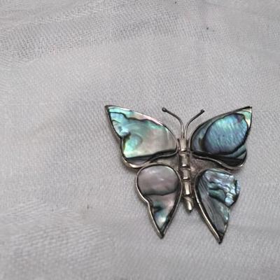 Mexican Alpaca Abalone Butterfly Brooch