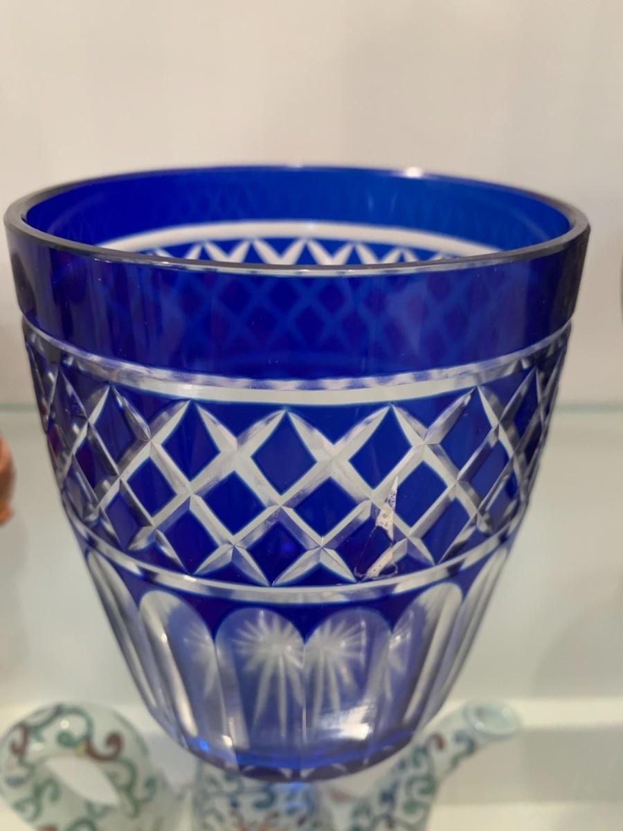 Beautiful Sapphire Blue Cut Crystal Glass Five inches tall
