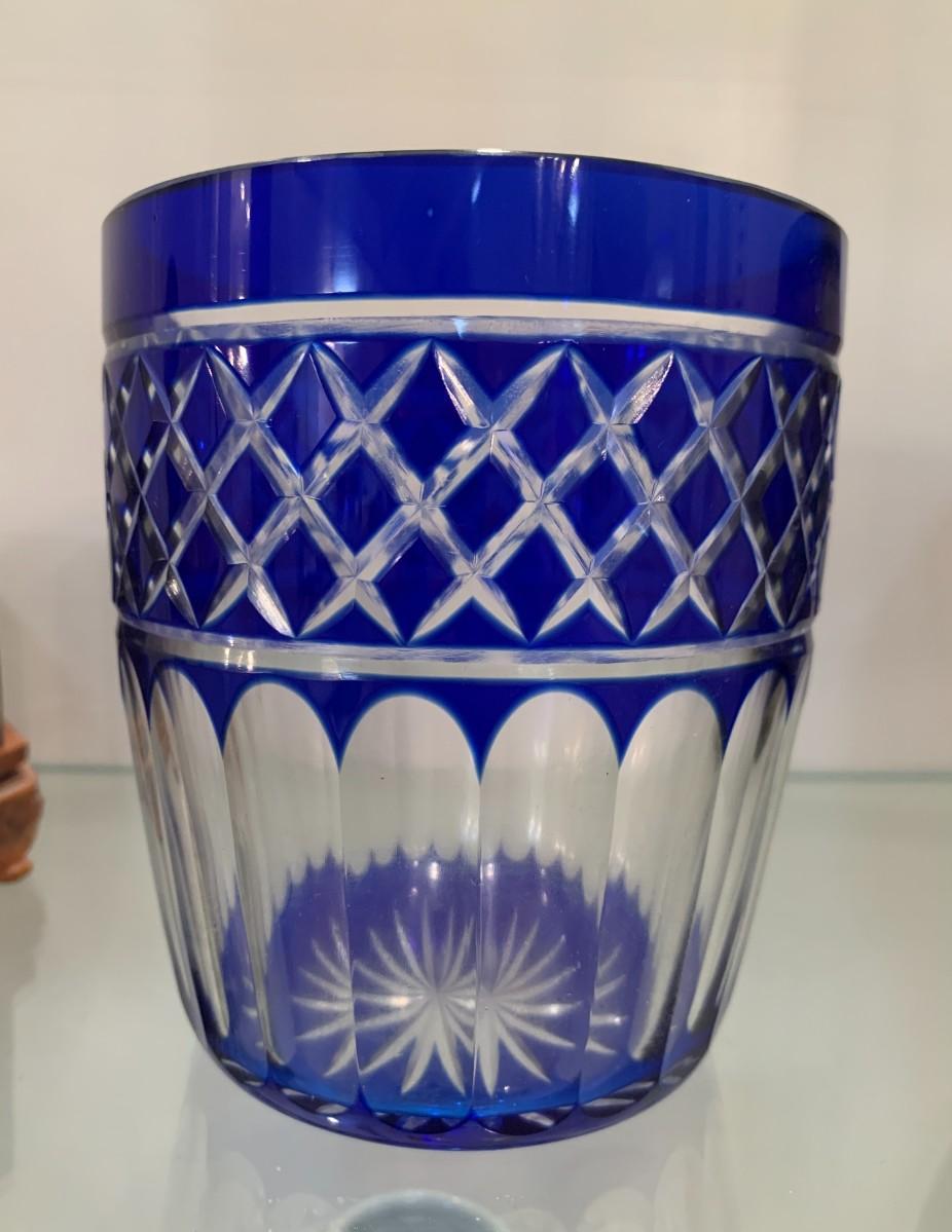 Beautiful Sapphire Blue Cut Crystal Glass Five inches tall