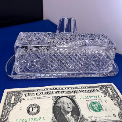 EXTRA NICE CRYSTAL COVERED BUTTER DISH 