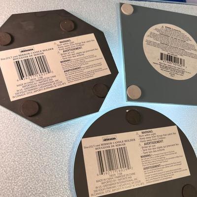 SET OF 3 BEVELED MIRROR CANDLEHOLDER/TRAY