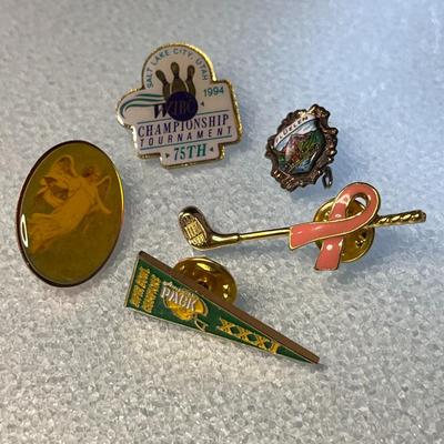 PINS ASSORTMENT x 5 SUPERBOWL, BOWLING, ANGEL