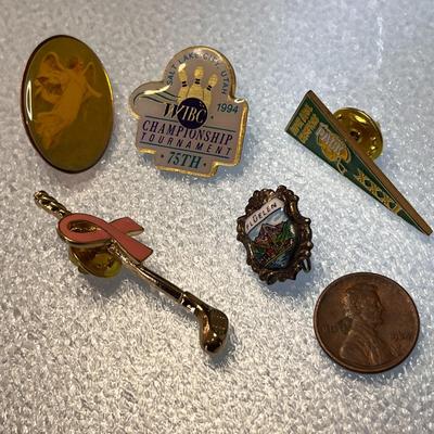 PINS ASSORTMENT x 5 SUPERBOWL, BOWLING, ANGEL