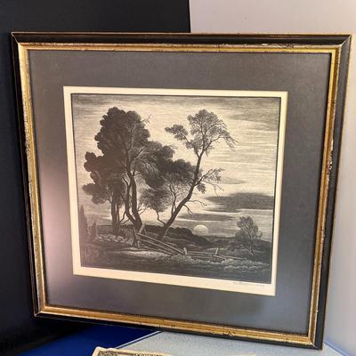 1944 SIGNED ENGRAVING PASTORAL SCENE FRAMED