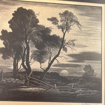 1944 SIGNED ENGRAVING PASTORAL SCENE FRAMED