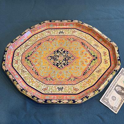 LOVELY METAL FLORAL ENGLISH SERVING TRAY