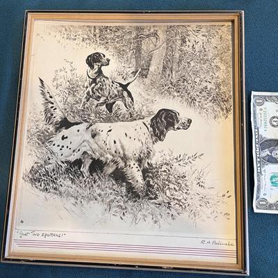 VINTAGE 50â€™S HUNTING DOG PRINT FRAMED