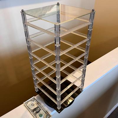 REVOLVING LUCITE, PLASTIC JEWELRY RACK