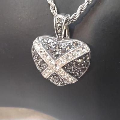 Stunning Vintage Marcasite Locket 24" 925 Necklace