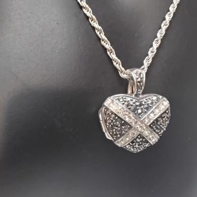 Stunning Vintage Marcasite Locket 24" 925 Necklace