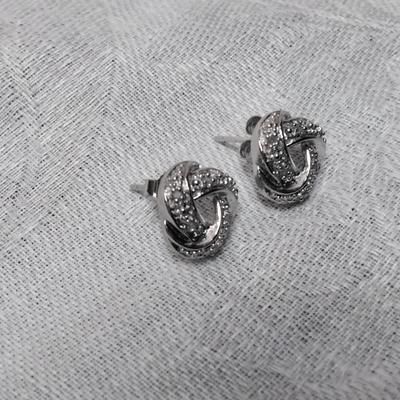 Elegant Diamond Love Knot 925 Post Earrings