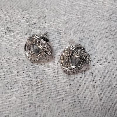 Elegant Diamond Love Knot 925 Post Earrings