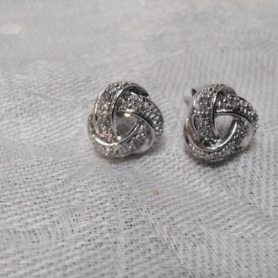 Elegant Diamond Love Knot 925 Post Earrings