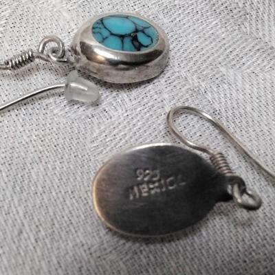 Vintage  Stunning Turquoise Mexico 925 Earrings