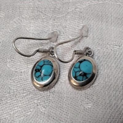 Vintage  Stunning Turquoise Mexico 925 Earrings